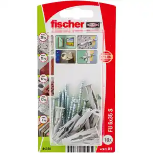 Fischer Nylon Universal Plug with Screw, FU 6x35 S (Pack of 10) - 84326