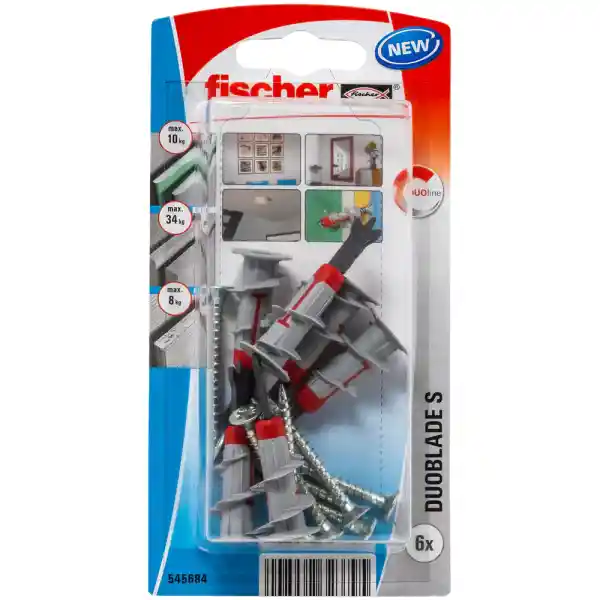Fischer Plasterboard Fixing DuoBlade Wall Plug with Screw, S K NV (Pack of 6) - 545684