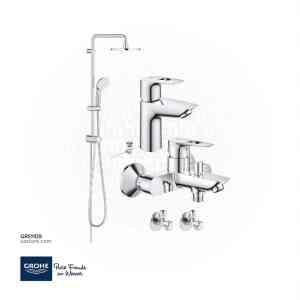 GROHE Bundle 109 ( Basin Mixer + Shower Mixer + Big Shower Set + 2 angle Valves )