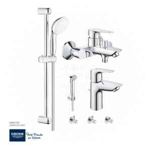 GROHE Bundle 119 (Bauedge New Shower Mixer + Shower Kit + Shattaf + 3 Angle Valve + Wash Basin Mixer)