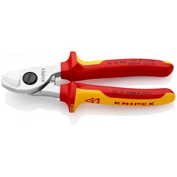 Knipex VDE Insulated Cable Shears with Multi-Component Grips, 165 mm - 95 16 165 SB