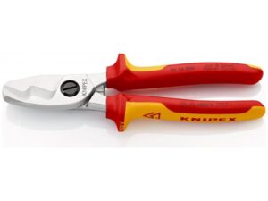 Knipex VDE Insulated Cable Shears with Twin Cutting Edge & Multi-Component Grips, 200 mm - 95 16 200 SB