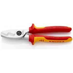 Knipex VDE Insulated Cable Shears with Twin Cutting Edge & Multi-Component Grips, 200 mm - 95 16 200 SB