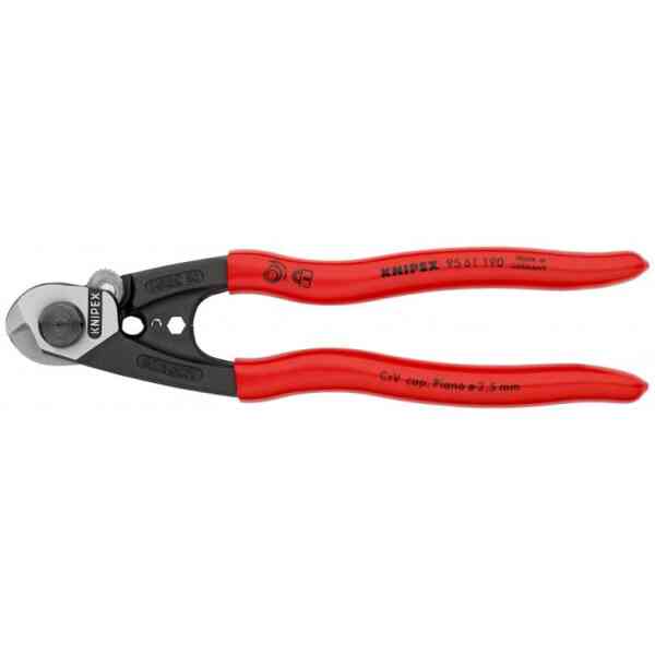 Knipex Wire Rope Cutter, Forged with Plastic Coated Handles, 190 mm - 95 61 190 SB