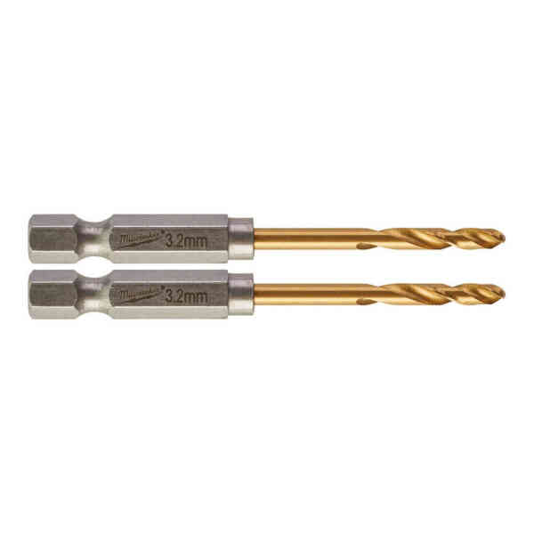 Milwaukee 2 Pc. SHOCKWAVE™ HSS-G TIN Red Hex Metal Drill Bit, 3.2mm - 48894706