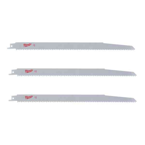 Milwaukee 3 Pc. Wood and Plastic Reciprocating Sawzall Blades, 300x6 TPI - 48001079