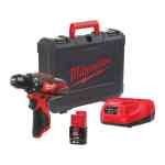 Milwaukee M12BDD-201C 3/8” 12V Sub Compact Brushed Percussion Drill Driver Kit with 1x2.0 Ah Battery, Charger and Case - 4933479439