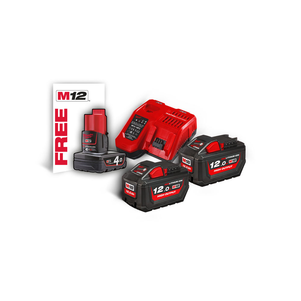 Milwaukee M18HNRG-122 12.0Ah HD High Output Battery & Charger Set - 4933464261