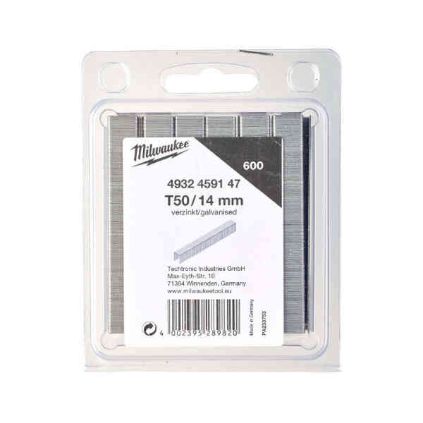 Milwaukee T50/14mm Galvanized Fine Wire Staples, 10.6x1.25x14 mm G-P600 (600 PCS) - 4932459147
